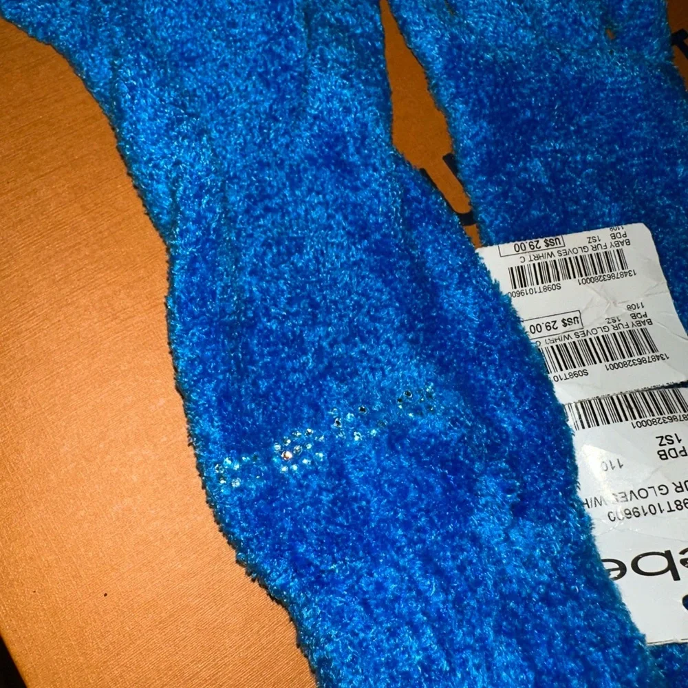 bebe Electric Blue Fuzzy Knit Gloves